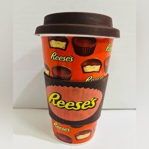 Reese's Peanut Butter Cups Ceramic Travel Cup Silicone Sleeve & Top Mug